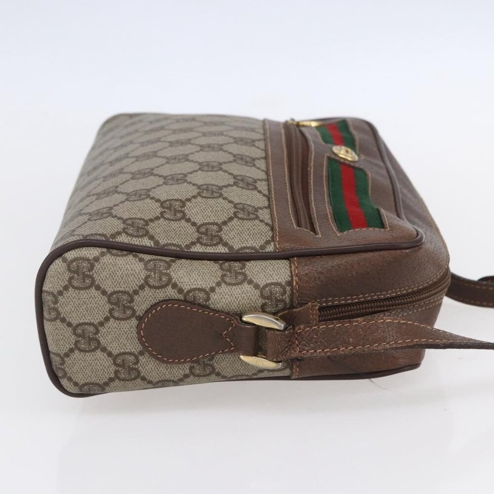 GUCCI GG Supreme Web Sherry Line Shoulder Bag PVC Beige Red Green Auth 97406 - Picture 5 of 16